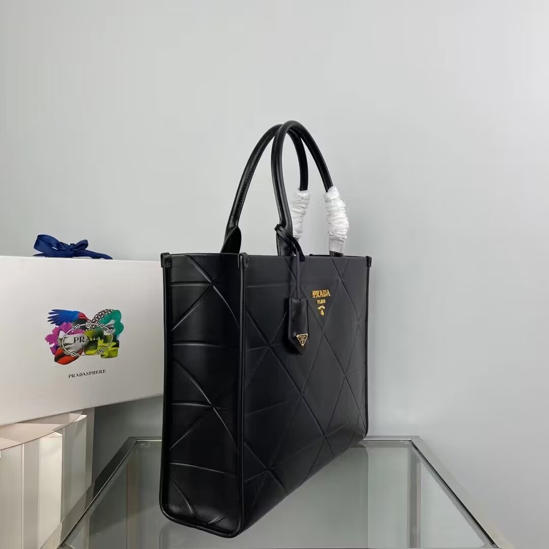 Prada Large leather Prada Symbole bag with topstitching 1BA377 Black