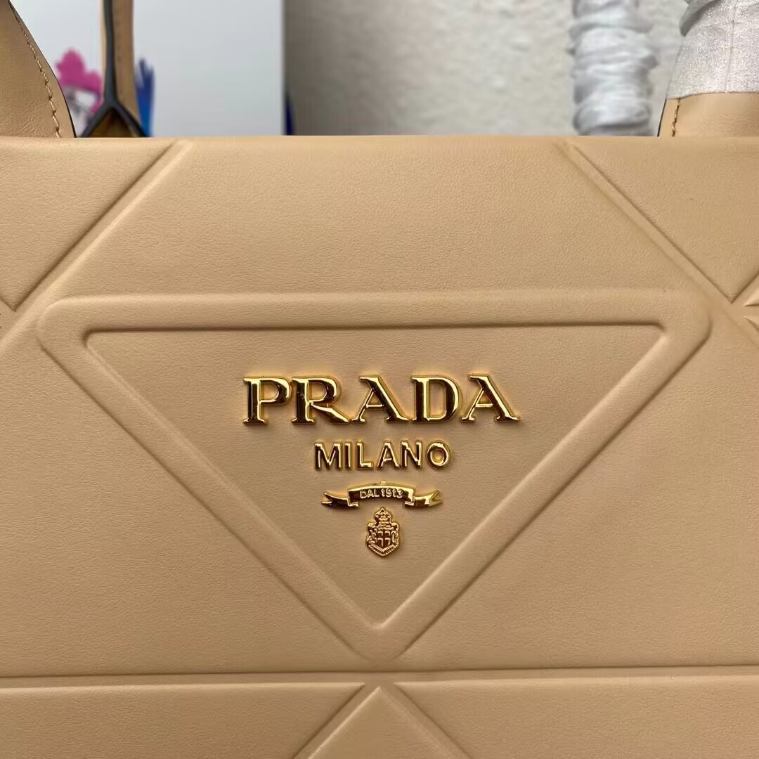 Prada Large leather Prada Symbole bag with topstitching 1BA377 Sand Beige