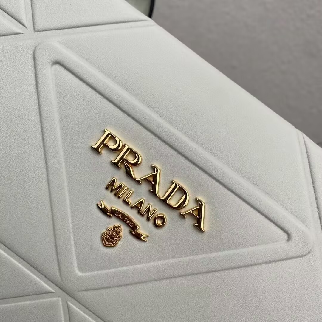 Prada Large leather Prada Symbole bag with topstitching 1BA377 WHITE