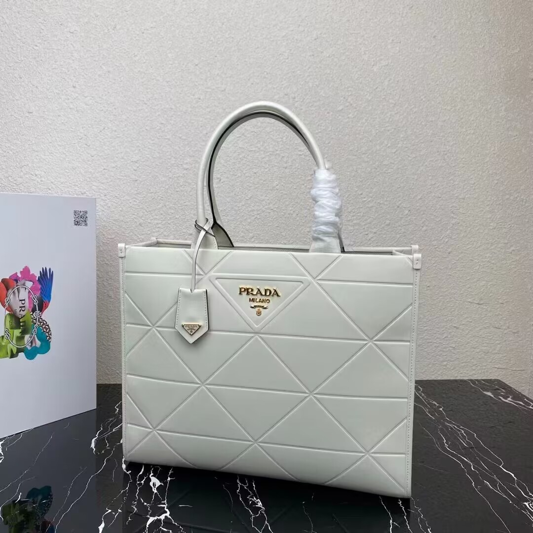 Prada Large leather Prada Symbole bag with topstitching 1BA377 WHITE