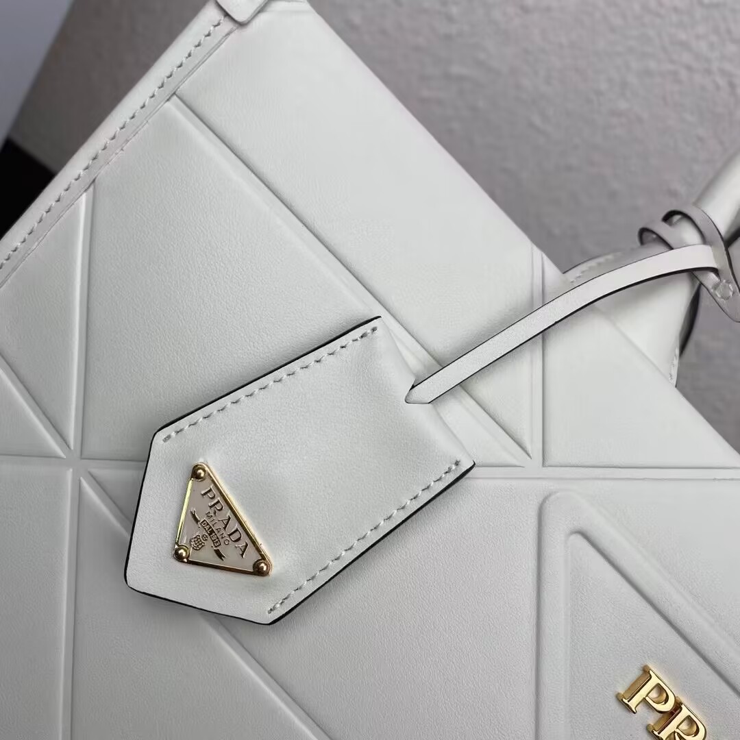 Prada Large leather Prada Symbole bag with topstitching 1BA377 WHITE