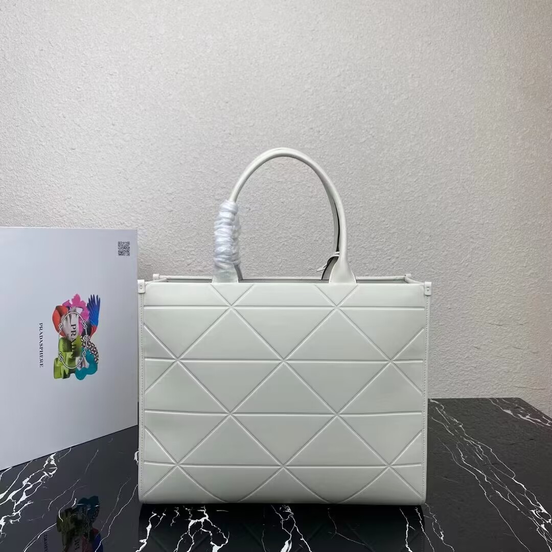 Prada Large leather Prada Symbole bag with topstitching 1BA377 WHITE