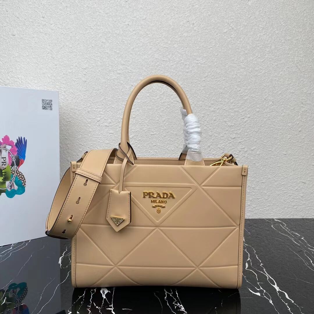 Small leather Prada Symbole bag with topstitching 1HH039 Sand Beige