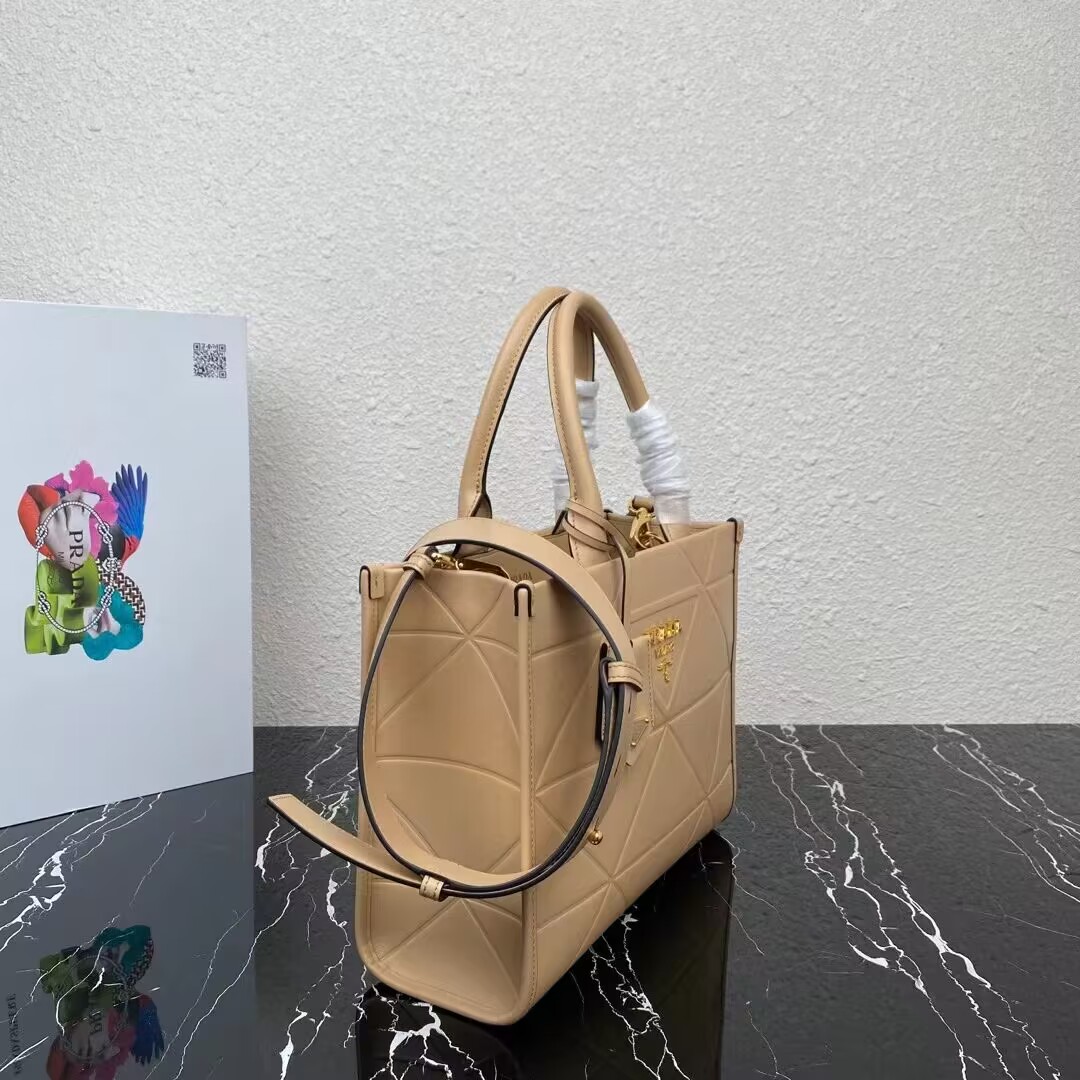 Small leather Prada Symbole bag with topstitching 1HH039 Sand Beige