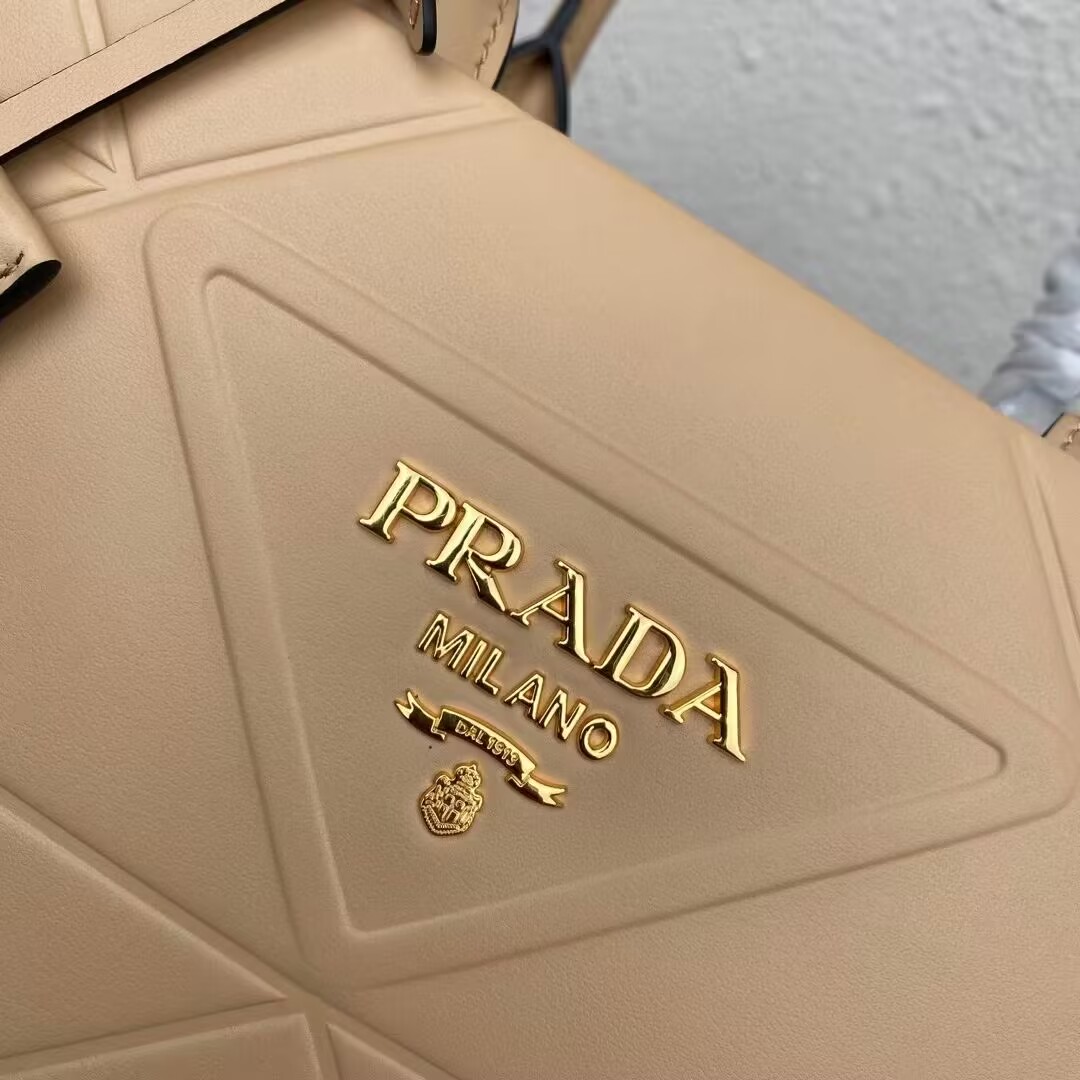 Small leather Prada Symbole bag with topstitching 1HH039 Sand Beige