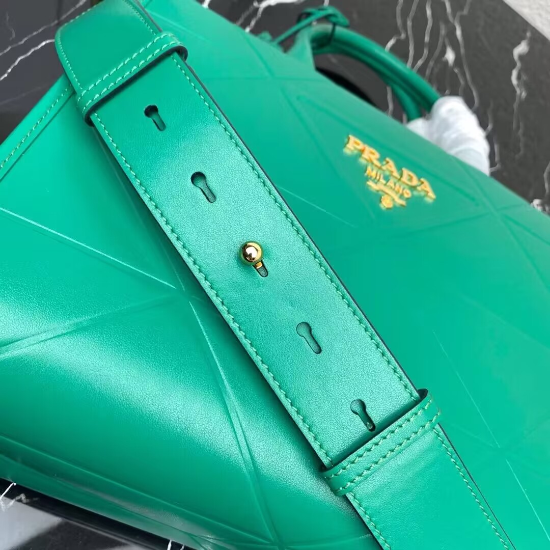 Small leather Prada Symbole bag with topstitching 1HH039 green