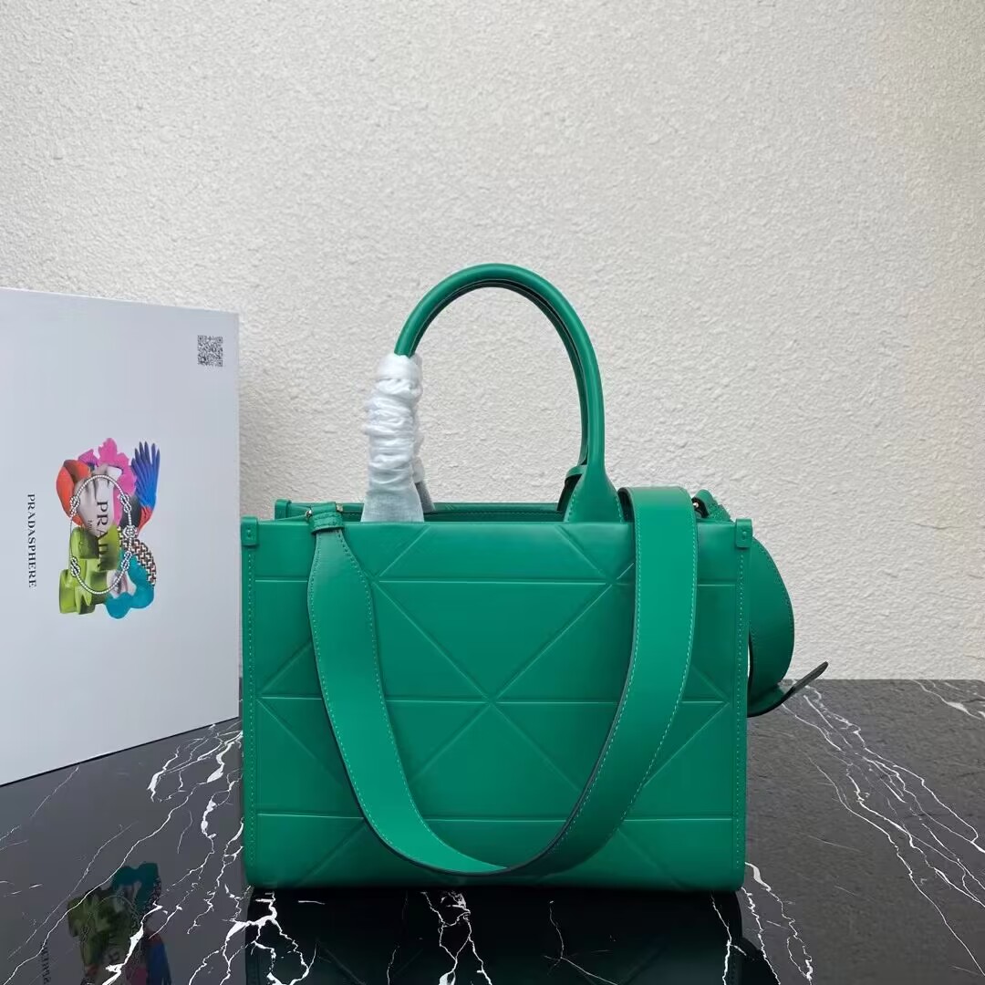 Small leather Prada Symbole bag with topstitching 1HH039 green