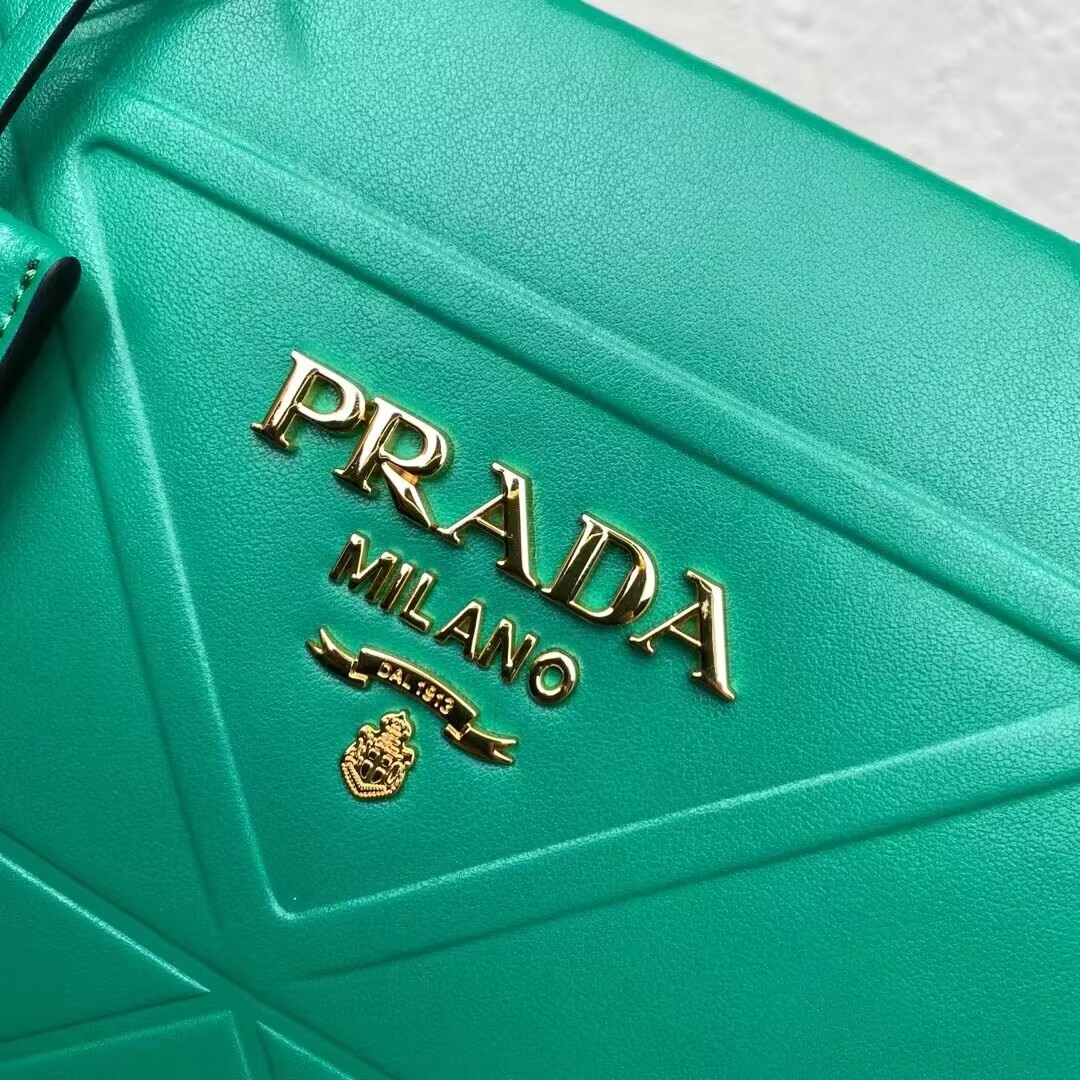 Small leather Prada Symbole bag with topstitching 1HH039 green