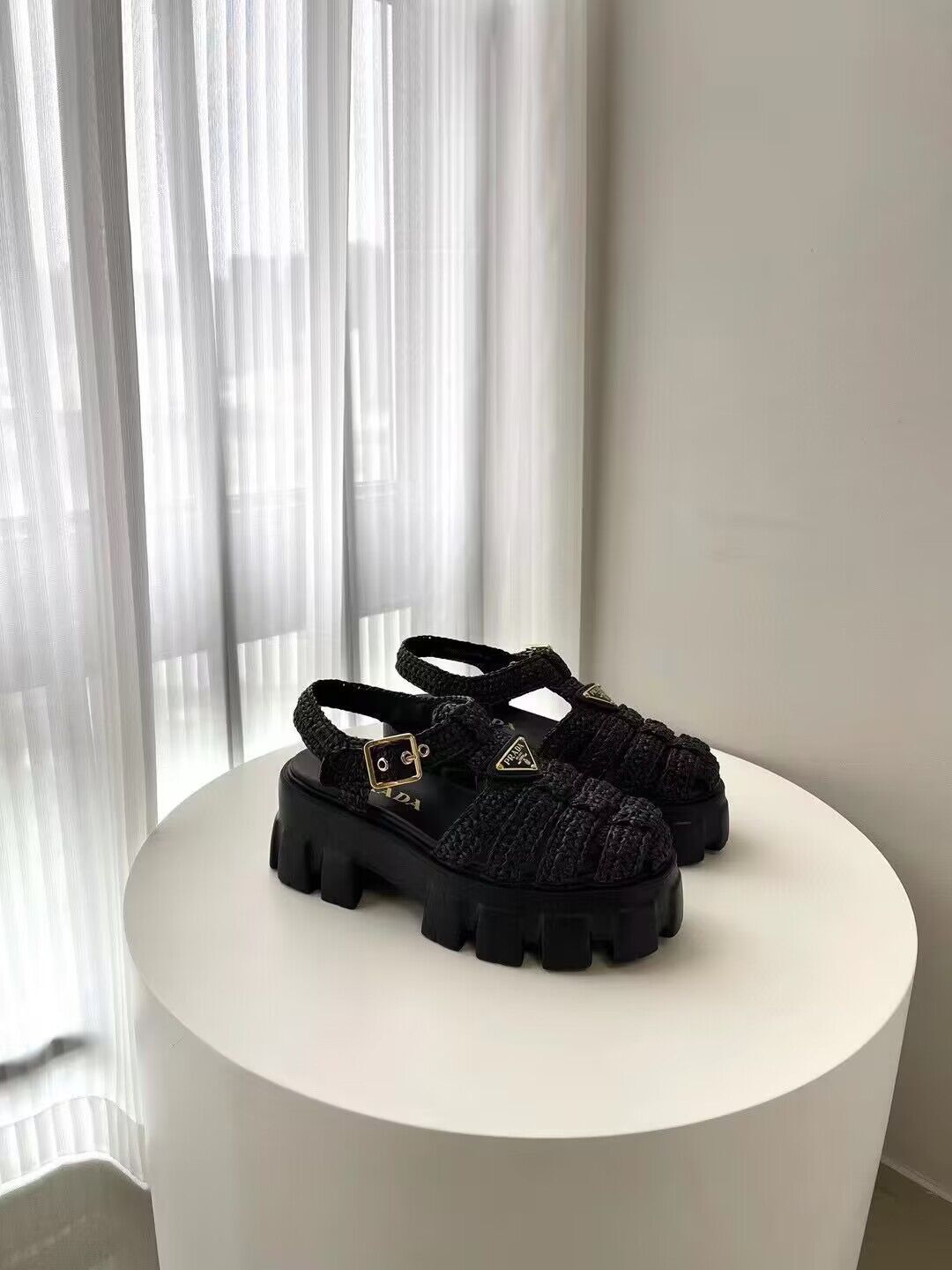 Prada Weave Sandals Shoes PD30362 Black