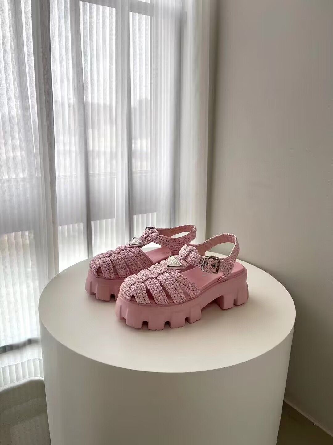 Prada Weave Sandals Shoes PD30362 Pink