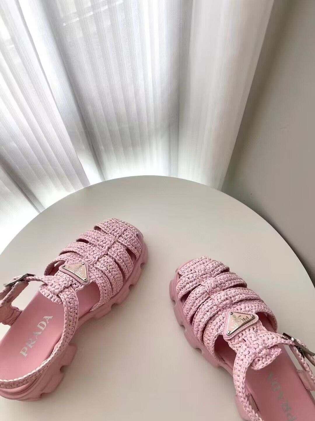 Prada Weave Sandals Shoes PD30362 Pink