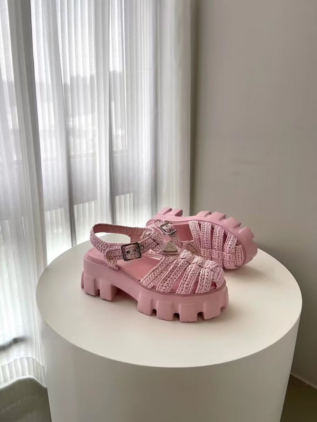 Prada Weave Sandals Shoes PD30362 Pink