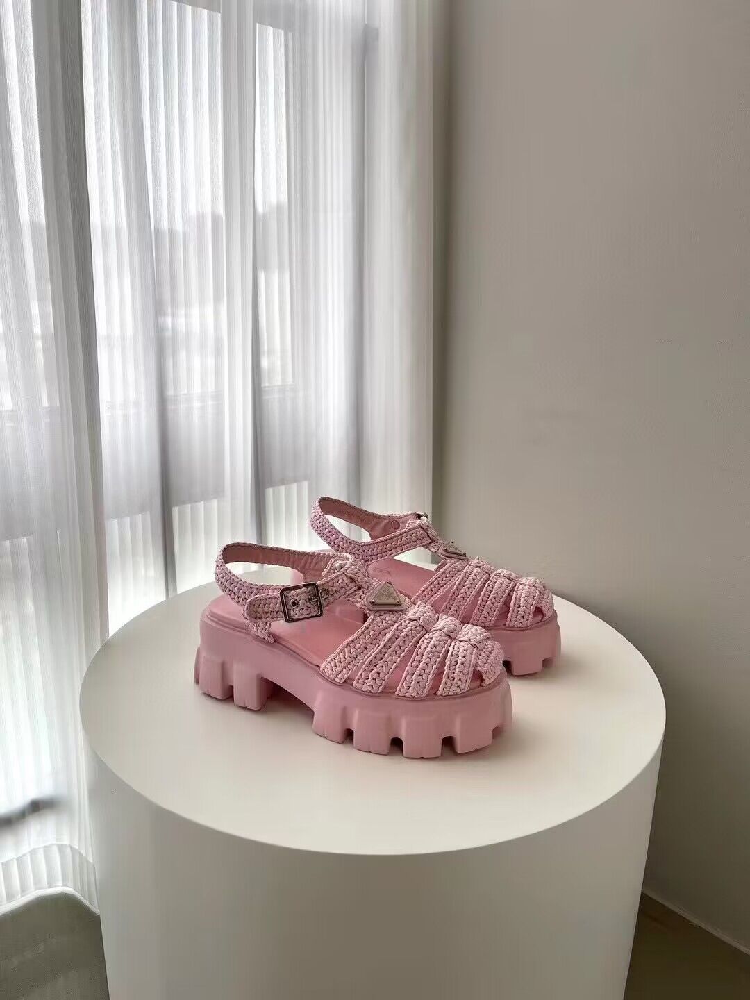 Prada Weave Sandals Shoes PD30362 Pink