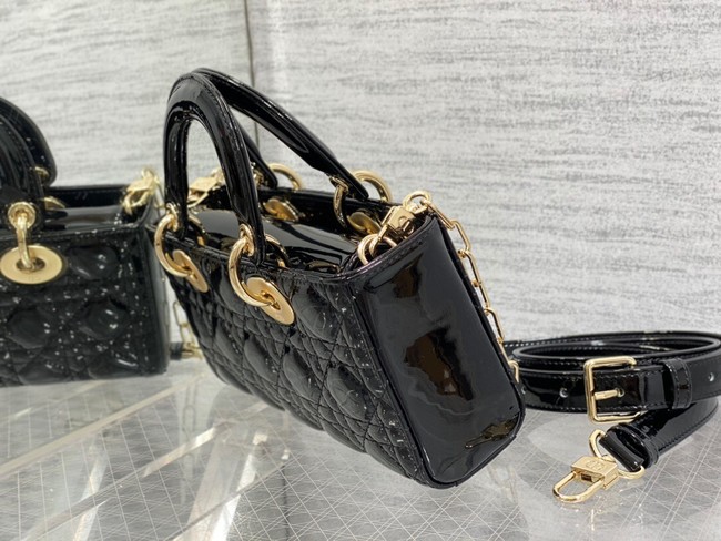 Dior SMALL LADY D-JOY BAG Patent Cannage Calfskin M0613OW black