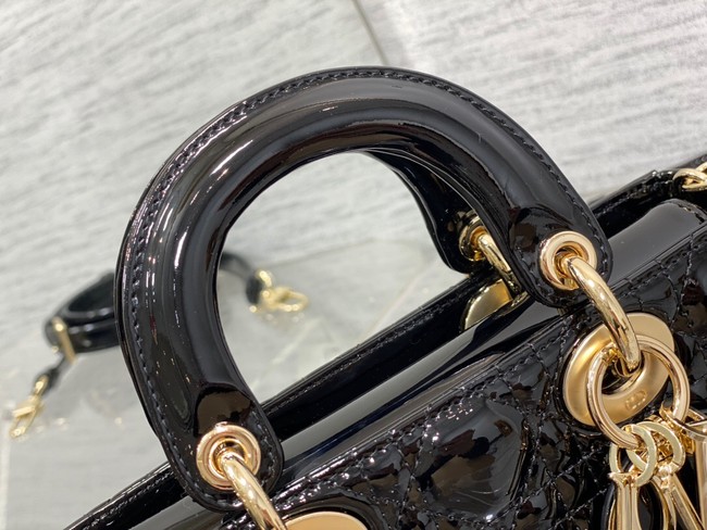 Dior SMALL LADY D-JOY BAG Patent Cannage Calfskin M0613OW black