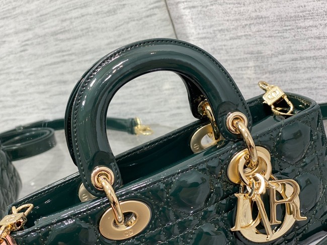 Dior SMALL LADY D-JOY BAG Patent Cannage Calfskin M0613OW blackish green