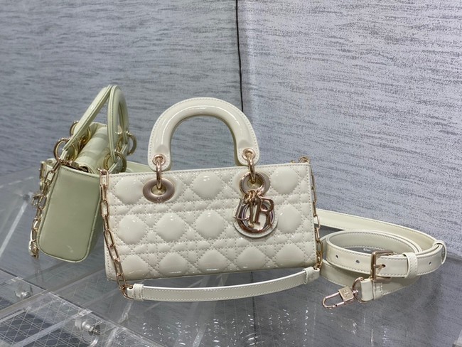Dior SMALL LADY D-JOY BAG Patent Cannage Calfskin M0613OW white