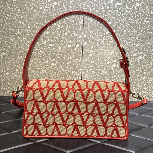 VALENTINO V-logo LOCO sheepskin and fabric handbag 2560 red