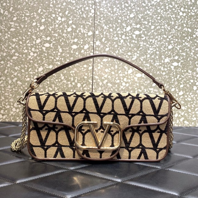 VALENTINO V-logo LOCO sheepskin and fabric handbag 0L96 black