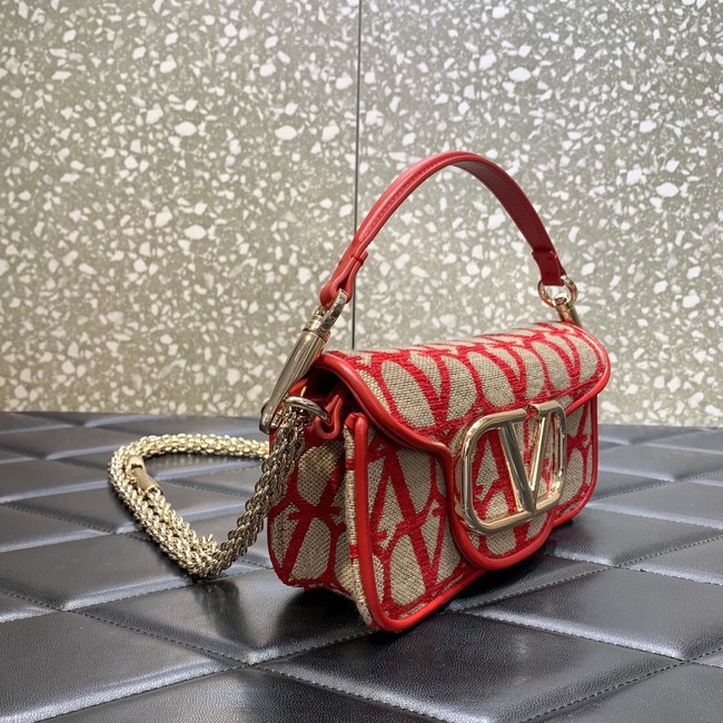 VALENTINO V-logo MINI LOCO sheepskin and fabric handbag QJ4A red