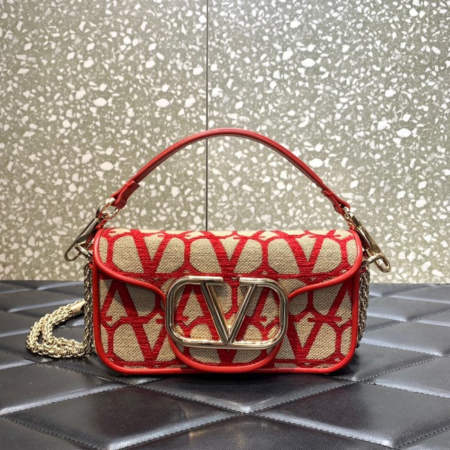 VALENTINO V-logo MINI LOCO sheepskin and fabric handbag QJ4A red