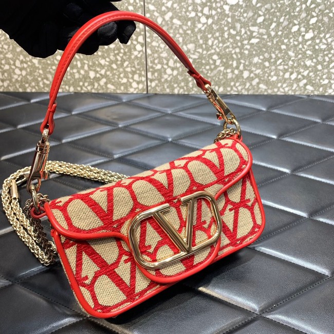 VALENTINO V-logo MINI LOCO sheepskin and fabric handbag QJ4A red