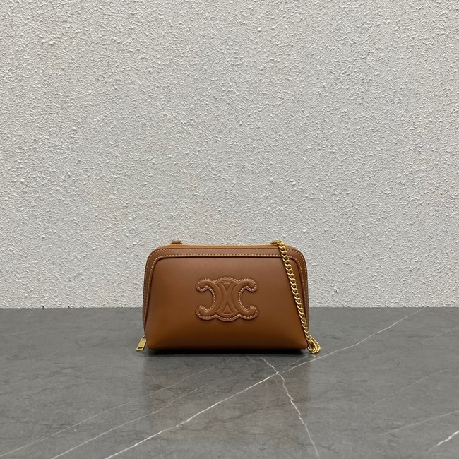 Celine CLUTCH WITH CHAIN IN TRIOMPHE LAMBSKIN 100382 TAN