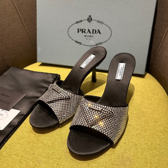 Prada High-heeled satin slides with crystals 93509-1