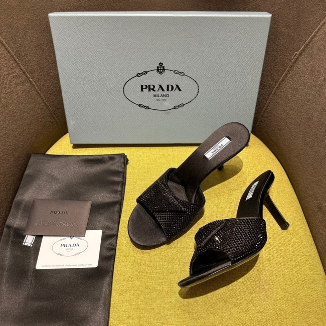 Prada High-heeled satin slides with crystals 93509-2