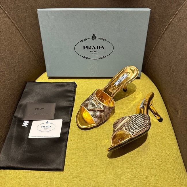 Prada High-heeled satin slides with crystals 93509-3