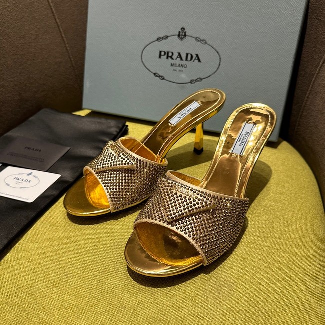 Prada High-heeled satin slides with crystals 93509-3