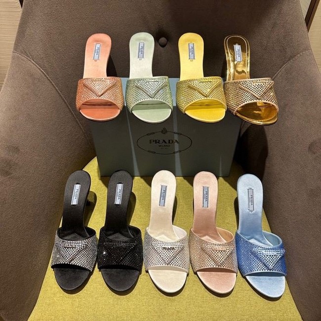 Prada High-heeled satin slides with crystals 93509-4