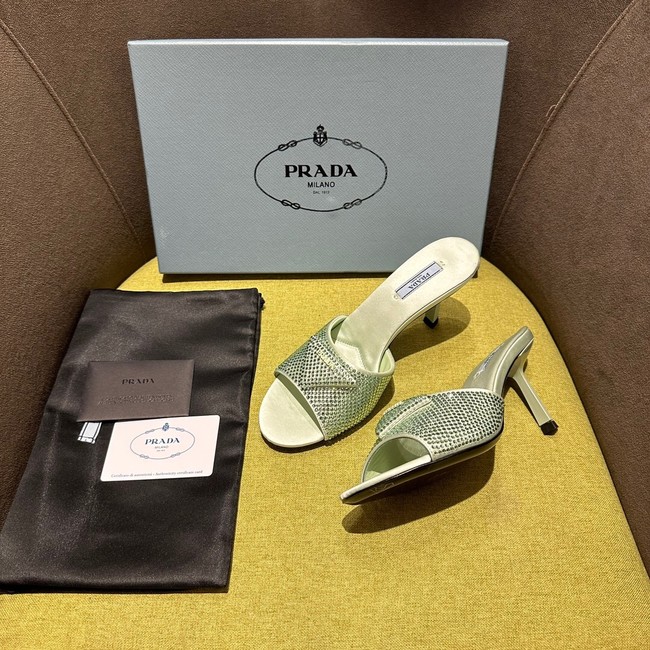 Prada High-heeled satin slides with crystals 93509-6