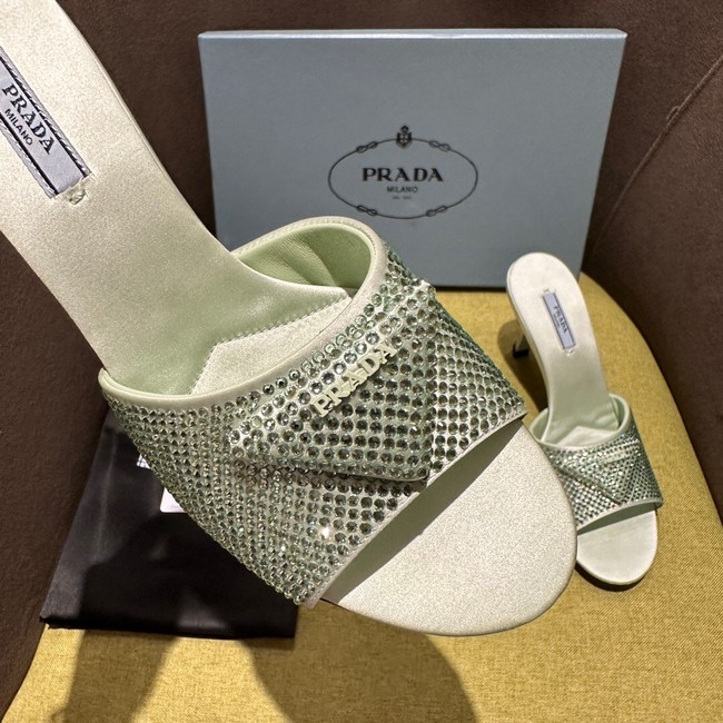 Prada High-heeled satin slides with crystals 93509-6