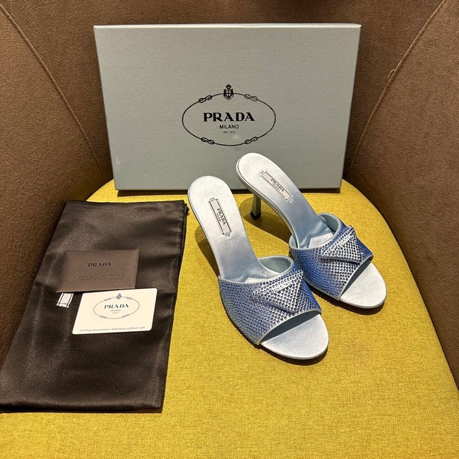 Prada High-heeled satin slides with crystals 93509-7