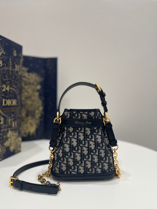 Dior Oblique Jacquard Drawstring Bag 3987 blue