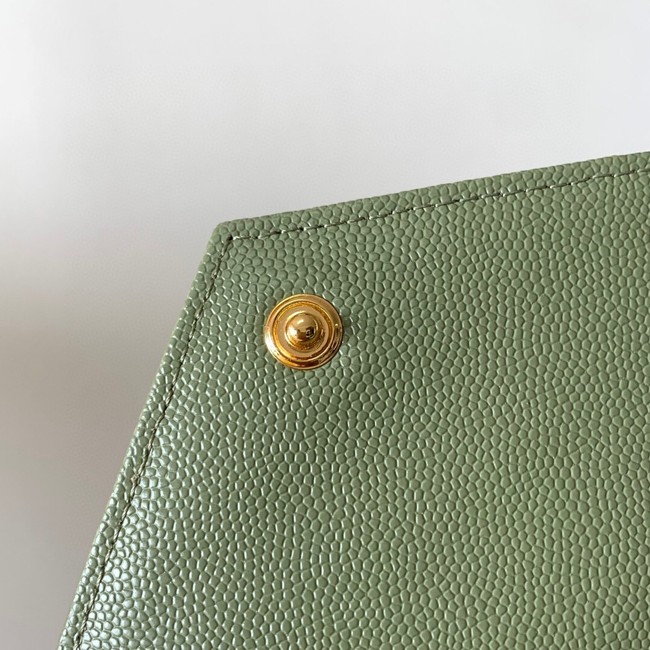 SAINT LAURENT CASSANDRE MATELASSE ENVELOPE CHAIN WALLET IN GRAIN DE POUDRE EMBOSSED LEATHER 393953 GREEN