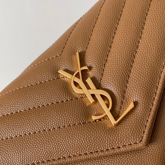 SAINT LAURENT CASSANDRE MATELASSE ENVELOPE CHAIN WALLET IN GRAIN DE POUDRE EMBOSSED LEATHER 393953 Golden Brown