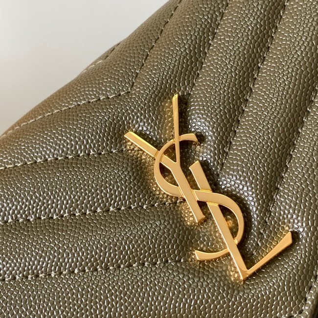 SAINT LAURENT CASSANDRE MATELASSE ENVELOPE CHAIN WALLET IN GRAIN DE POUDRE EMBOSSED LEATHER 393953 khaki