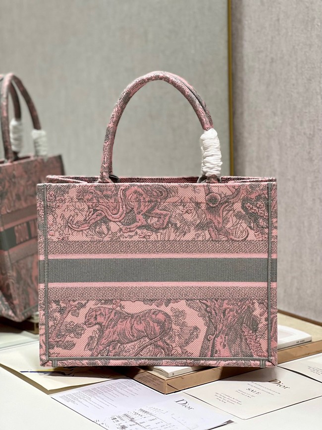 MEDIUM DIOR BOOK TOTE Gray and Pink Toile de Jouy Reverse Embroidery M1296ZRG