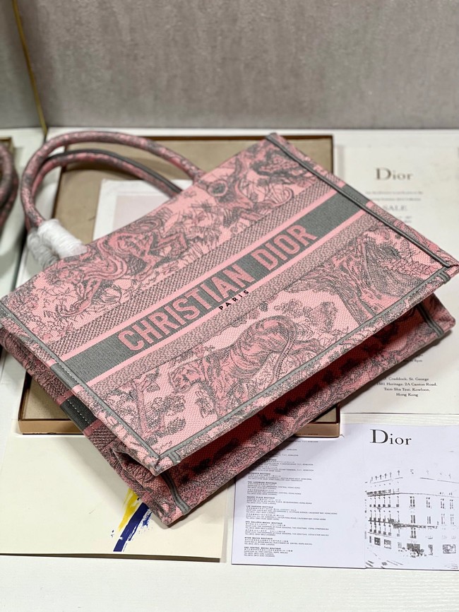 MEDIUM DIOR BOOK TOTE Gray and Pink Toile de Jouy Reverse Embroidery M1296ZRG
