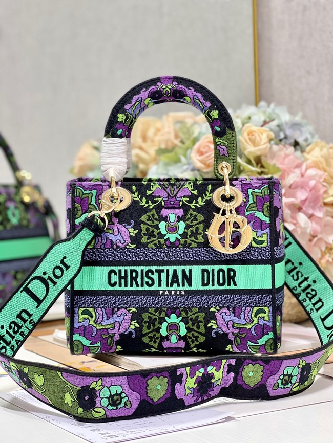 MEDIUM LADY D-LITE BAG Multicolor Dior Indian Purple Embroidery M0565OESK
