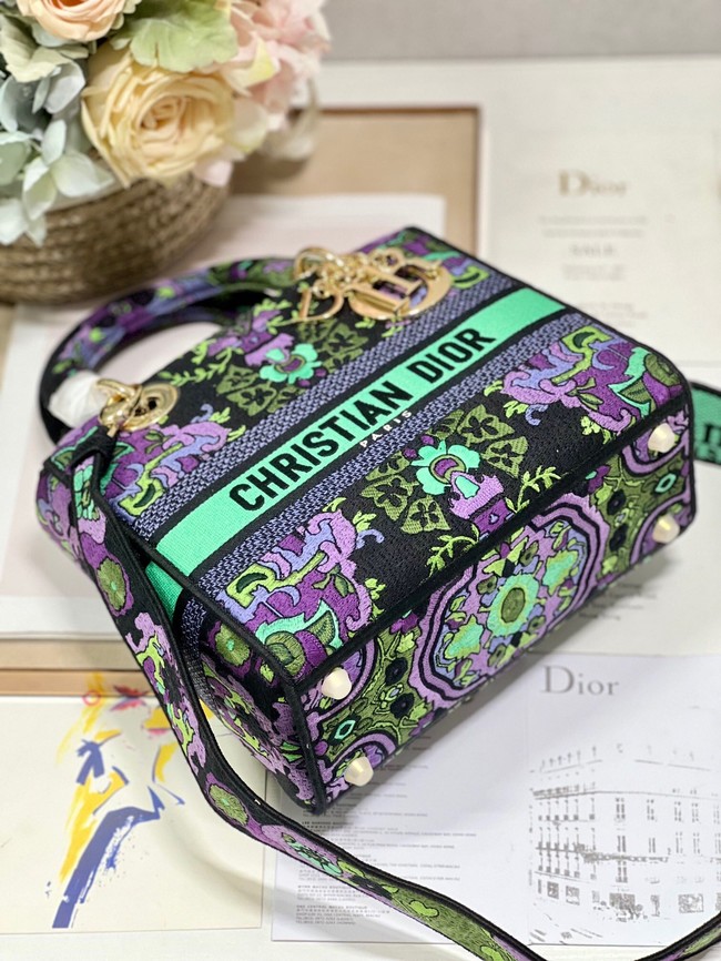 MEDIUM LADY D-LITE BAG Multicolor Dior Indian Purple Embroidery M0565OESK