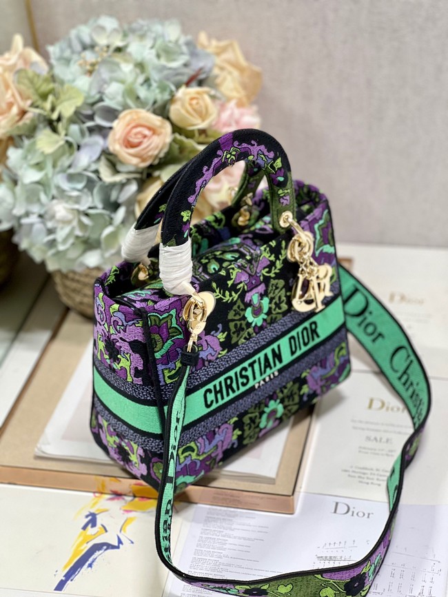 MEDIUM LADY D-LITE BAG Multicolor Dior Indian Purple Embroidery M0565OESK