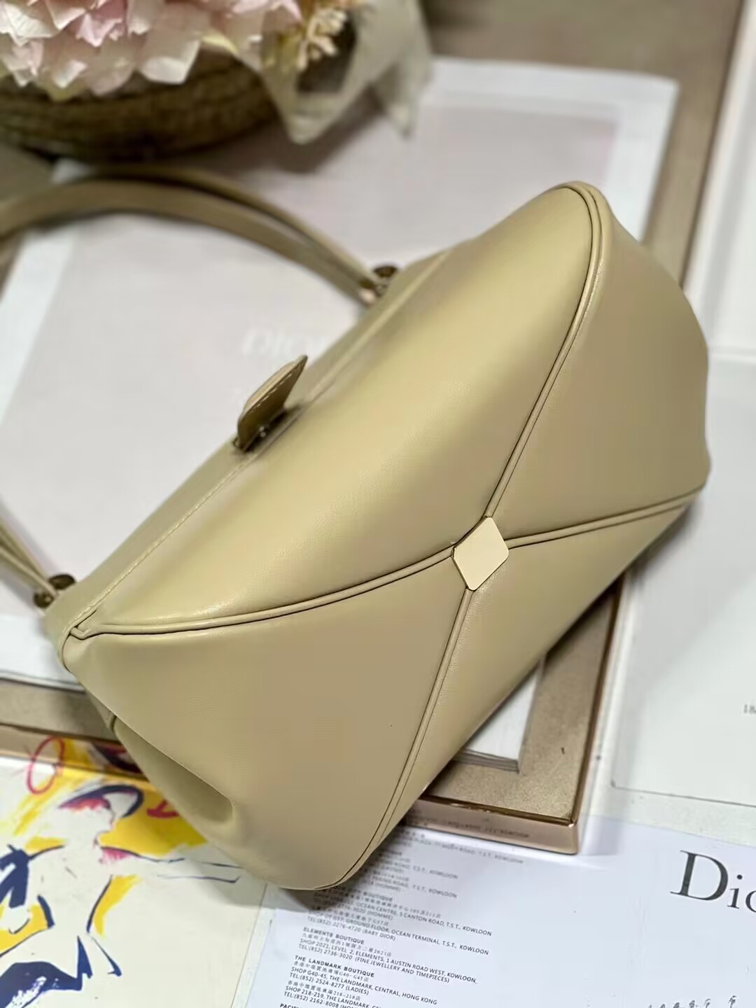 SMALL DIOR KEY BAG Box Calfskin M1844O Sand-Colored