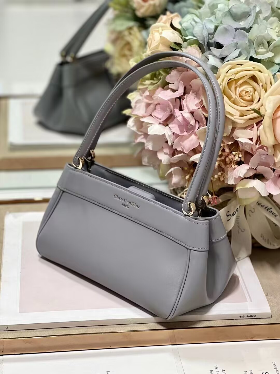 SMALL DIOR KEY BAG Box Calfskin M1844O gray