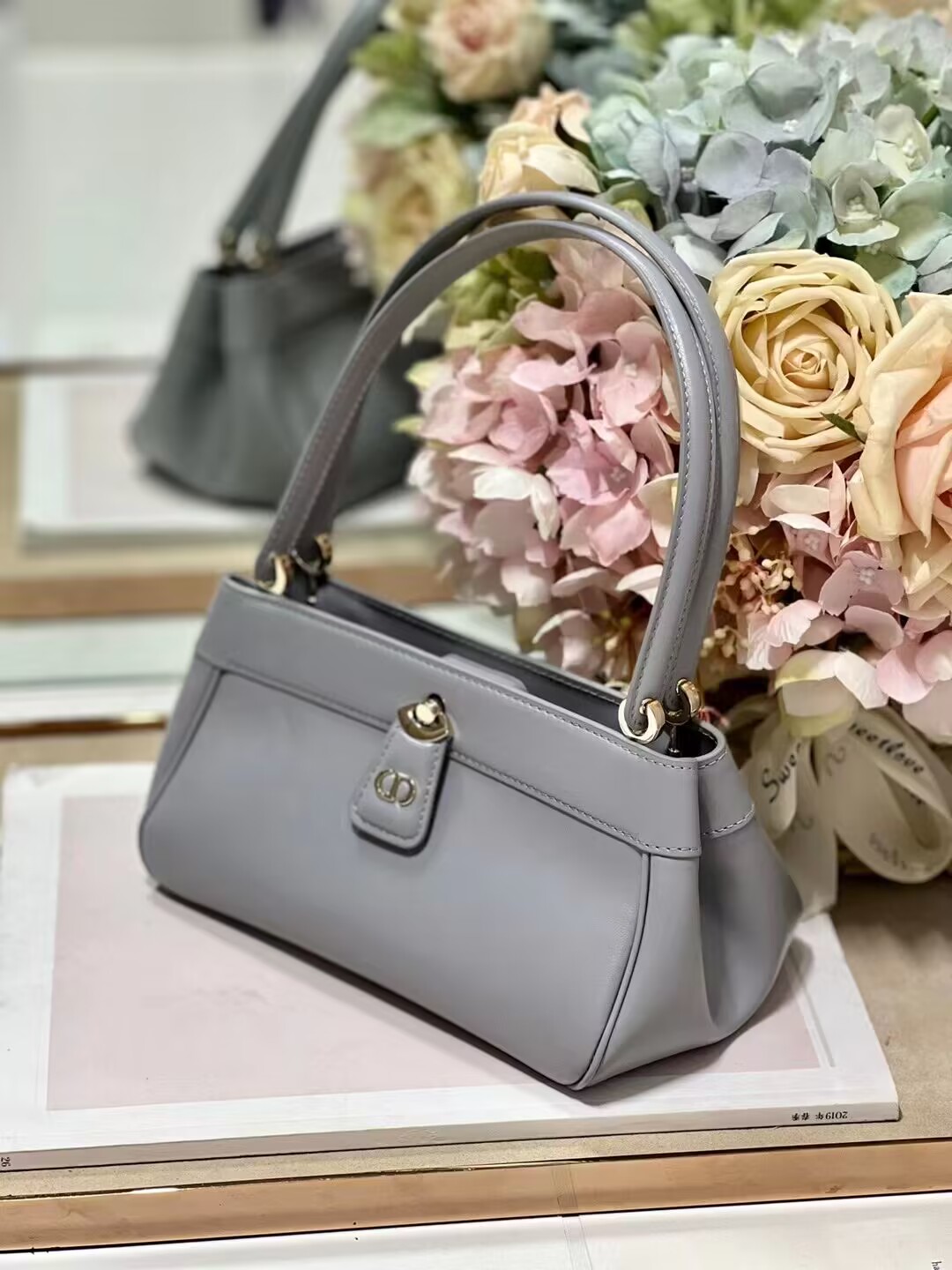 SMALL DIOR KEY BAG Box Calfskin M1844O gray