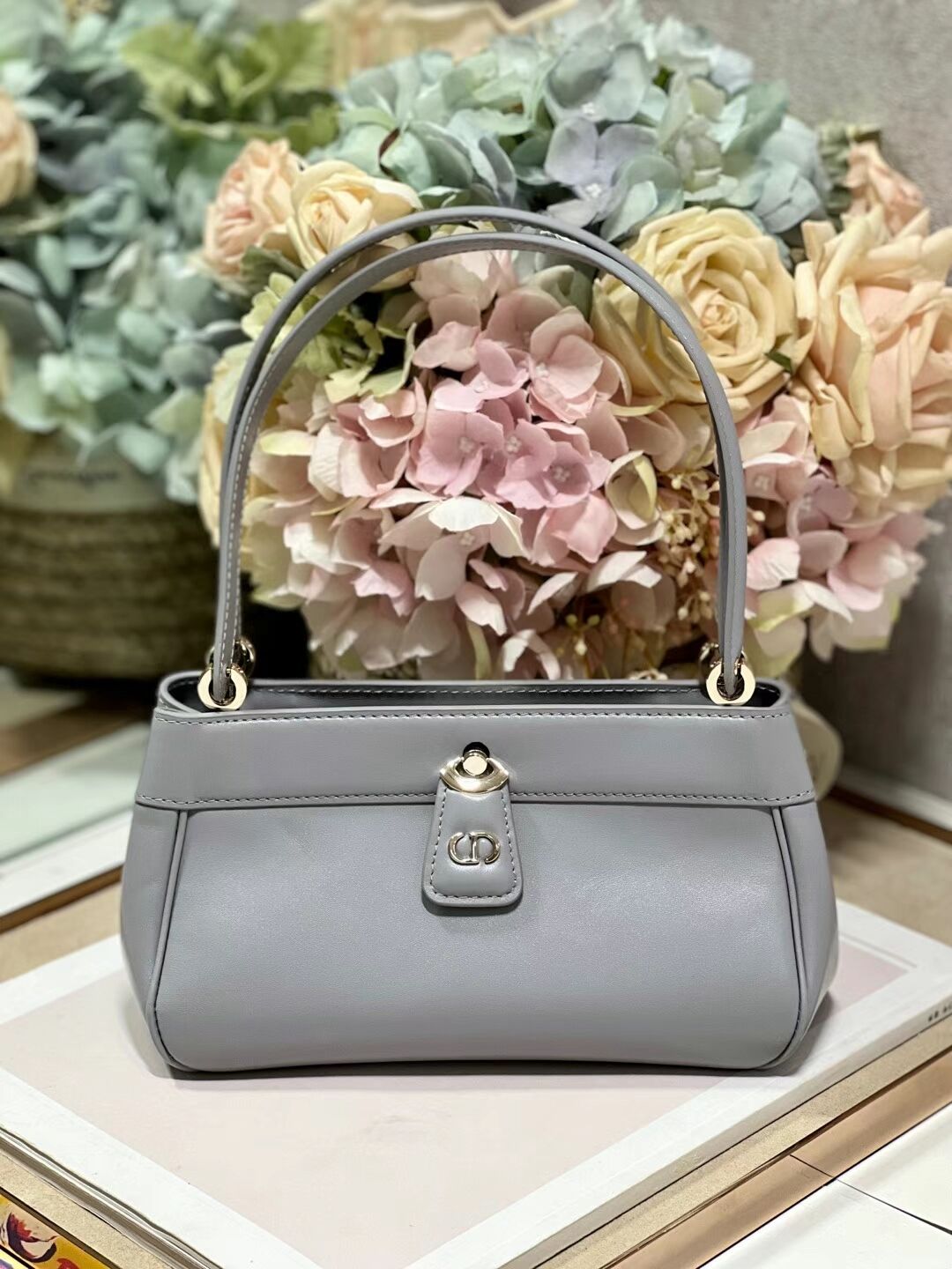 SMALL DIOR KEY BAG Box Calfskin M1844O gray