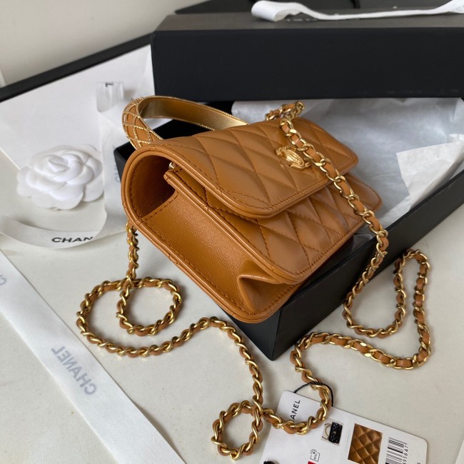 Chanel MINI FLAP BAG WITH TOP HANDLE AP3385 brown