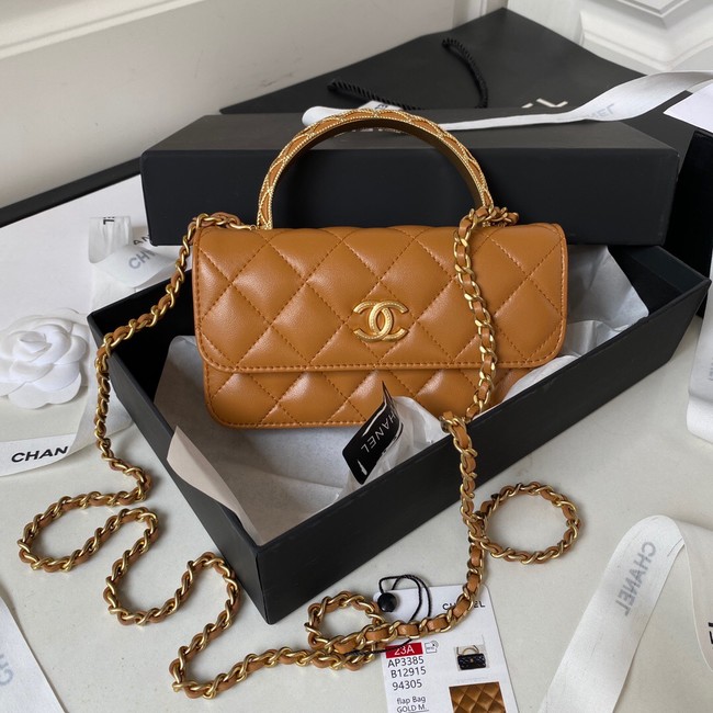 Chanel MINI FLAP BAG WITH TOP HANDLE AP3385 brown